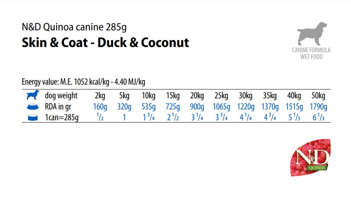 Farmina N&D Quinoa Dog Skin & Coat Duck & Coconut Recipe, Wet Dog Food, Case of 6, 10-oz Cans