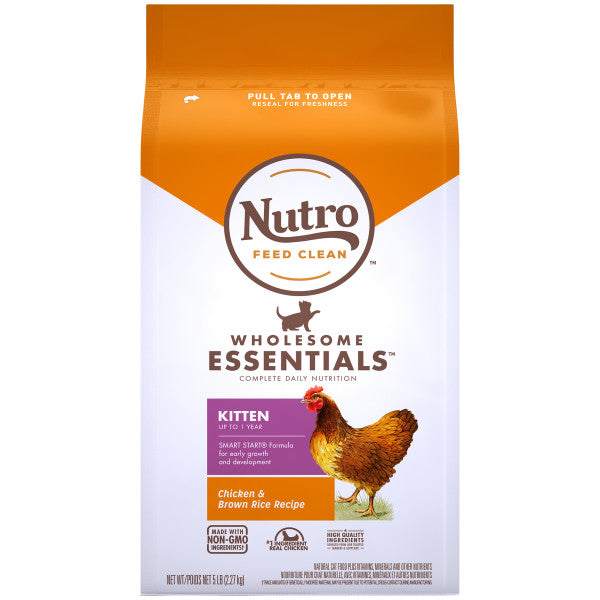 NUTRO WHOLESOME ESSENTIALS Natural Dry Cat Food, Kitten Chicken & Brown Rice Recipe, 3-lb Bag