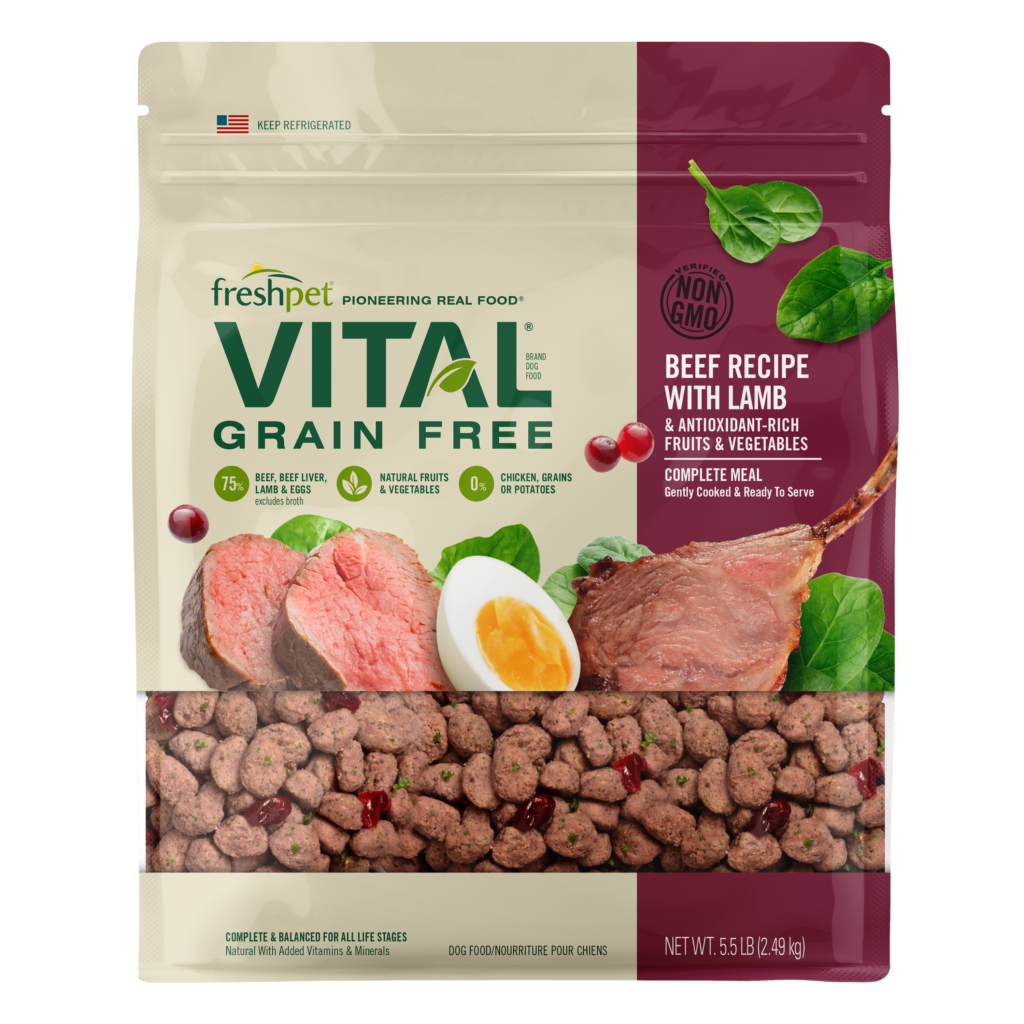 Freshpet Vital Grain Free Beef Recipe With Lamb, Gently Cooked Dog Food, 5.5-lb Bag