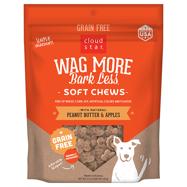 Cloud Star Wag More Bark Less Grain-Free Soft & Chewy Peanut Butter & Apple 5-oz, Dog Treat
