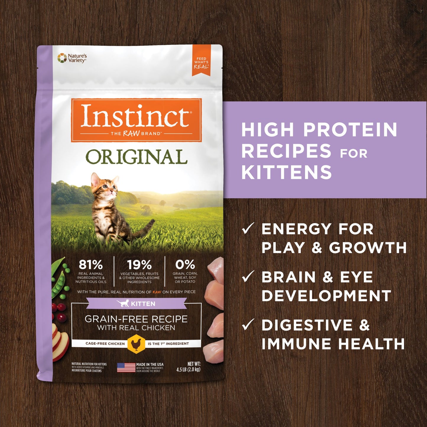 Instinct Original Kitten Chicken Dry Cat Food, 4.5-lb Bag
