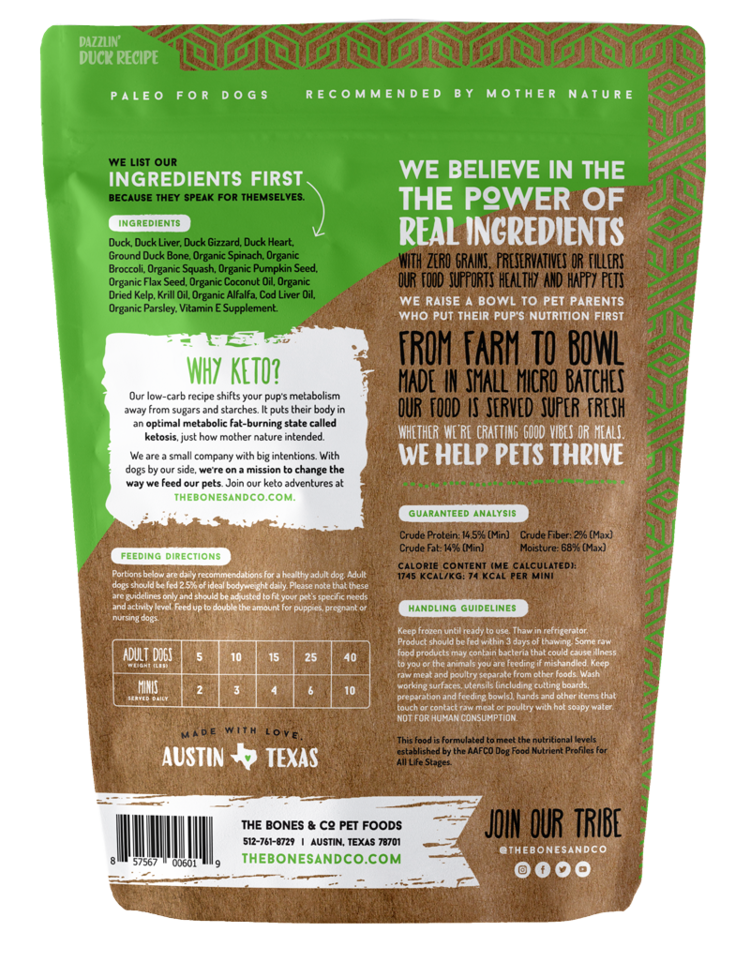 Bones & Co Frozen Raw Duck, Dog Food