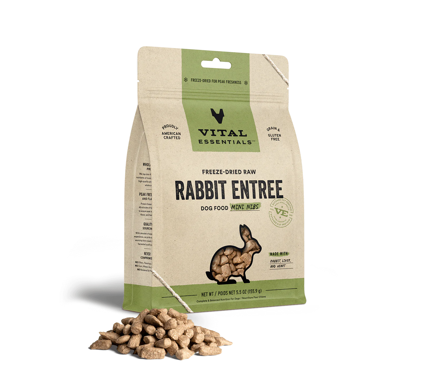 Vital Essentials Rabbit Mini Nibs Freeze Dried Raw Dog Food 14 oz