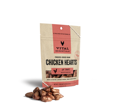 Vital Essentials Freeze-Dried Chicken Hearts 0.8-oz, Cat Treat