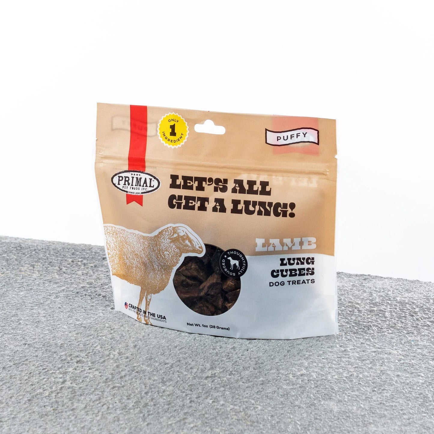 Primal Let's All Get A Lung Lamb, Dehydrated Dog Treats, 1.5-oz Bag