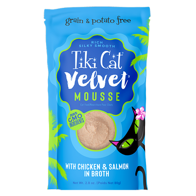 Tiki Cat Velvet Mousse, Chicken And Salmon In Broth Recipe 2.8-oz Pouch, Wet Cat Food