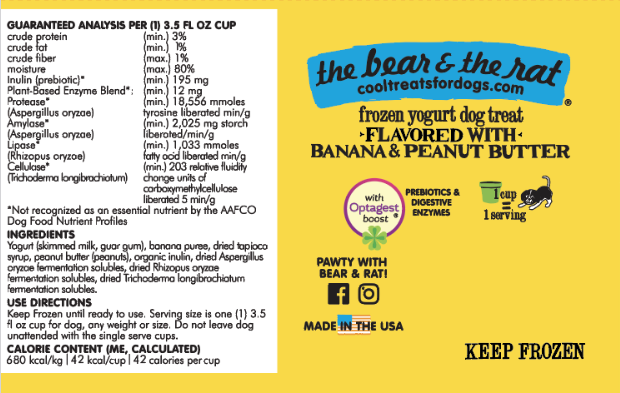 The Bear And The Rat Frozen Yogurt For Dogs And Cats, Banana And Peanut Butter Recipe, 4-pk