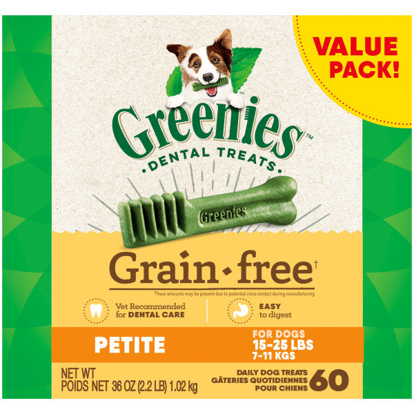GREENIES Grain Free Natural Dog Dental Care Chews Oral Health Dog Treats, 27-oz Petite