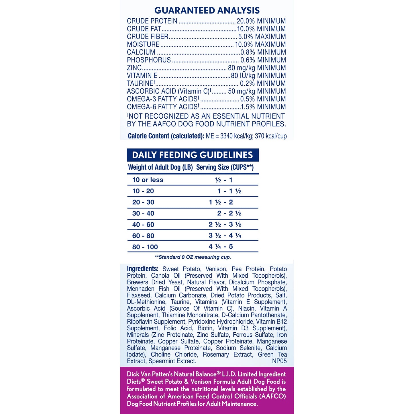 Natural Balance® Limited Ingredient Diets® Grain Free Sweet Potato & Venison Formula, Dry Dog Food