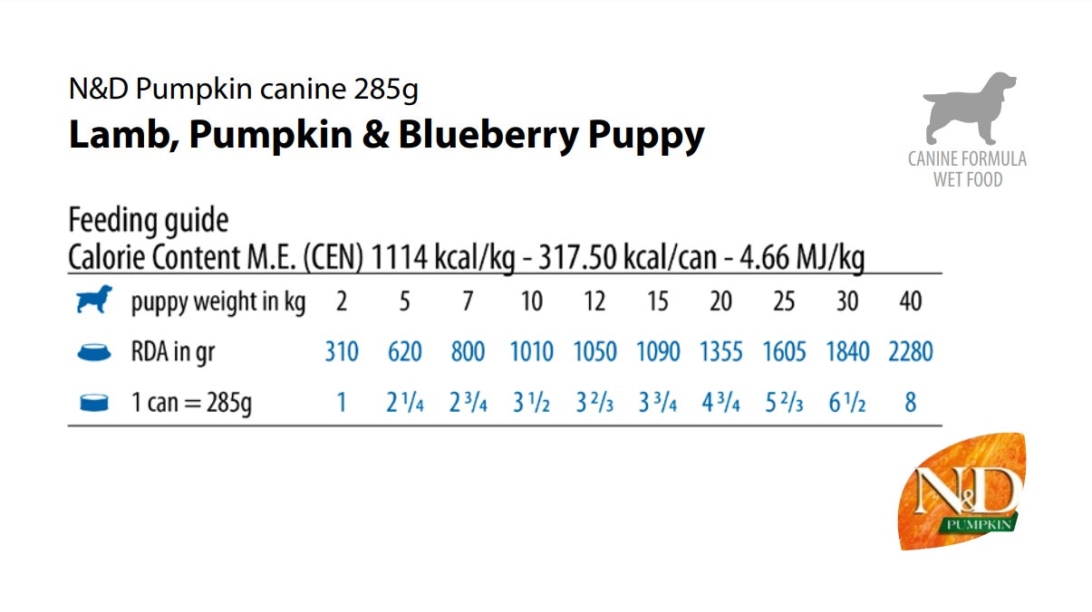 Farmina N&D Pumpkin Dog Lamb, Pumpkin & Blueberry Puppy Recipe, Wet Dog Food, Case of 6