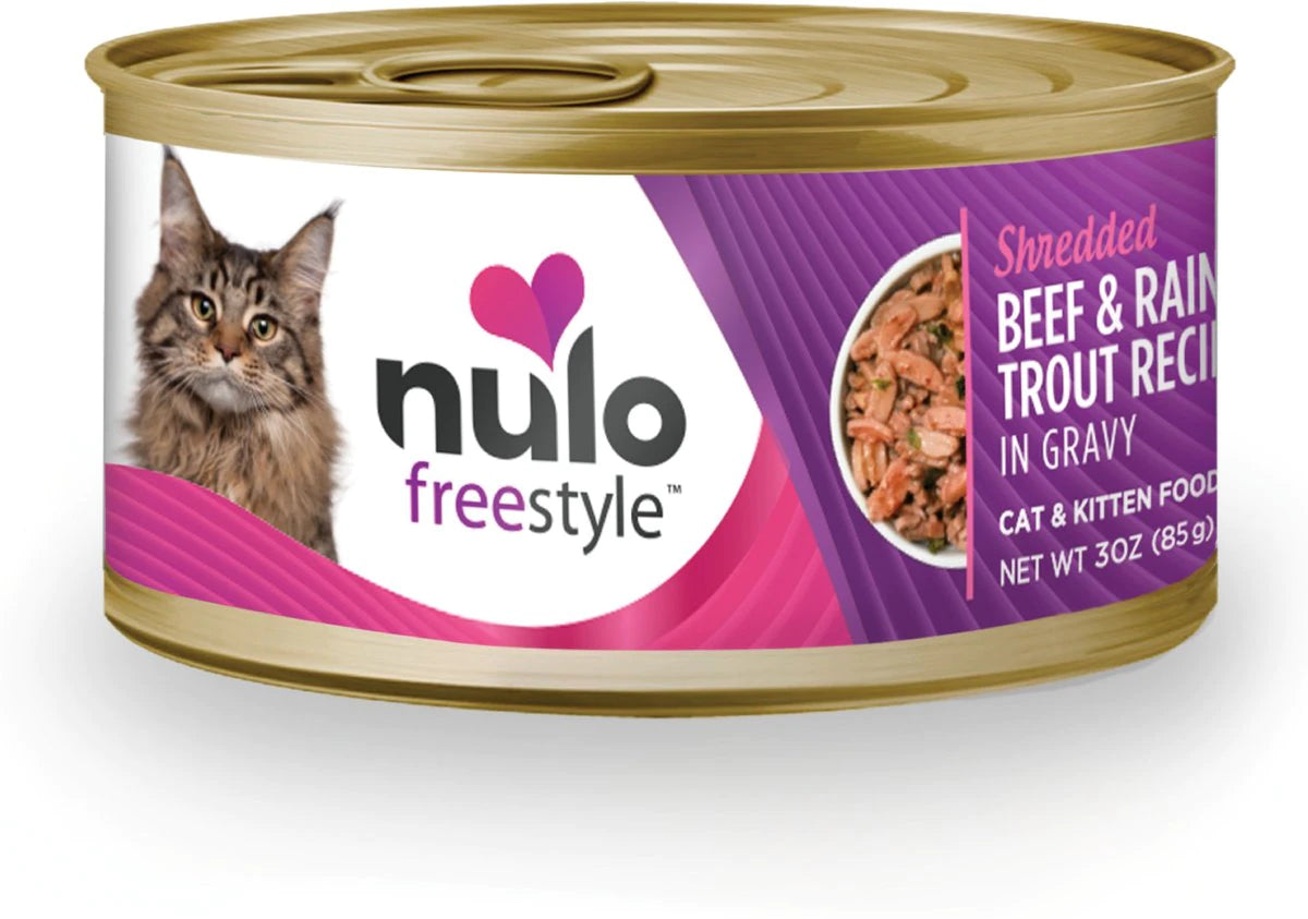 Nulo Freestyle Shredded Beef & Rainbow Trout In Gravy Recipe 3-oz, Wet Cat Food, Case Of 24