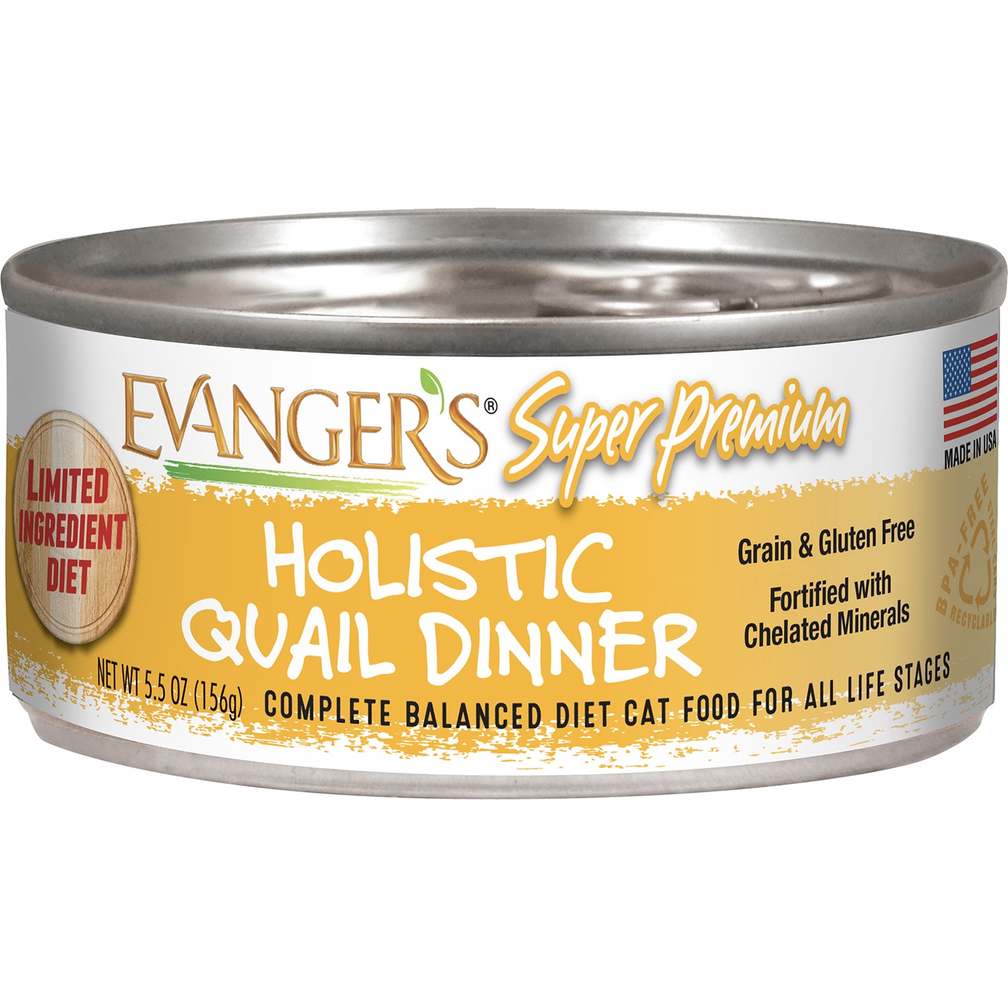 Evanger's Super Premium Holistic Quail Dinner, Wet Cat Food, 5.5-oz Case of 24