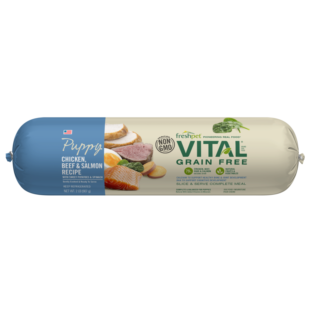 Freshpet Vital Grain Free Chicken, Beef & Salmon Puppy Recipe, Gently Cooked Dog Food, 2-lb Roll