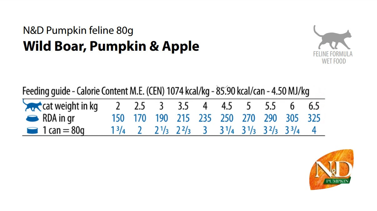 Farmina N&D Pumpkin Cat Boar, Pumpkin & Apple Recipe, Wet Cat Food, 2.5oz Case of 24