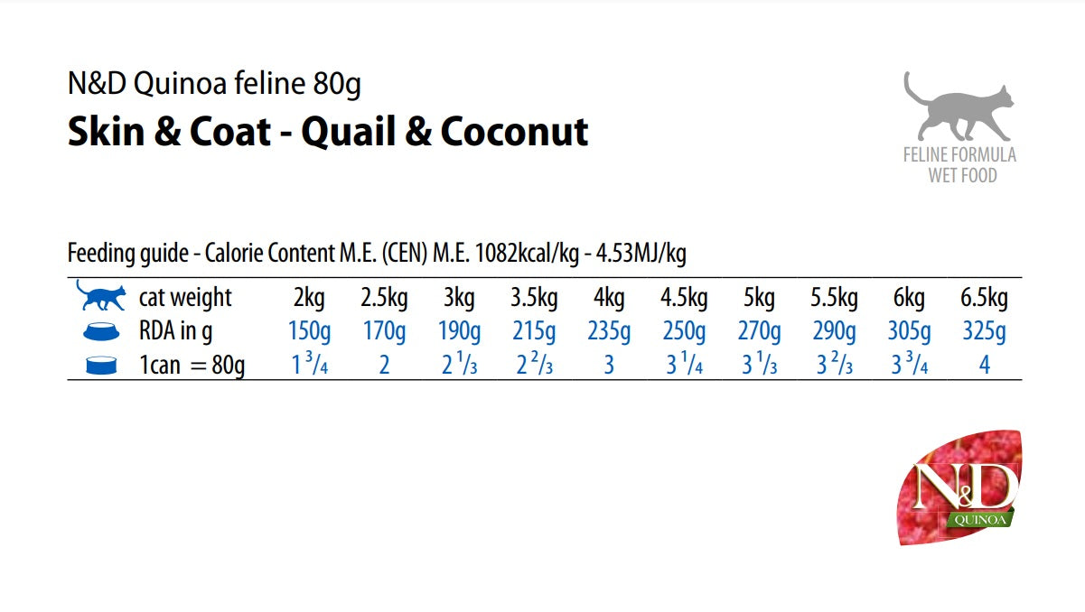 Farmina N&D Quinoa Cat Skin & Coat Quail & Coconut Recipe, Wet Cat Food, 2.5oz Case of 24