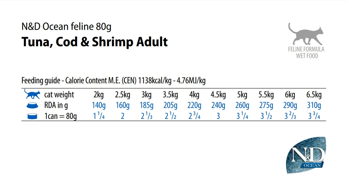 Farmina N&D Ocean Cat Tuna, Cod & Shrimp Recipe, Wet Cat Food, 2.5oz Case of 24
