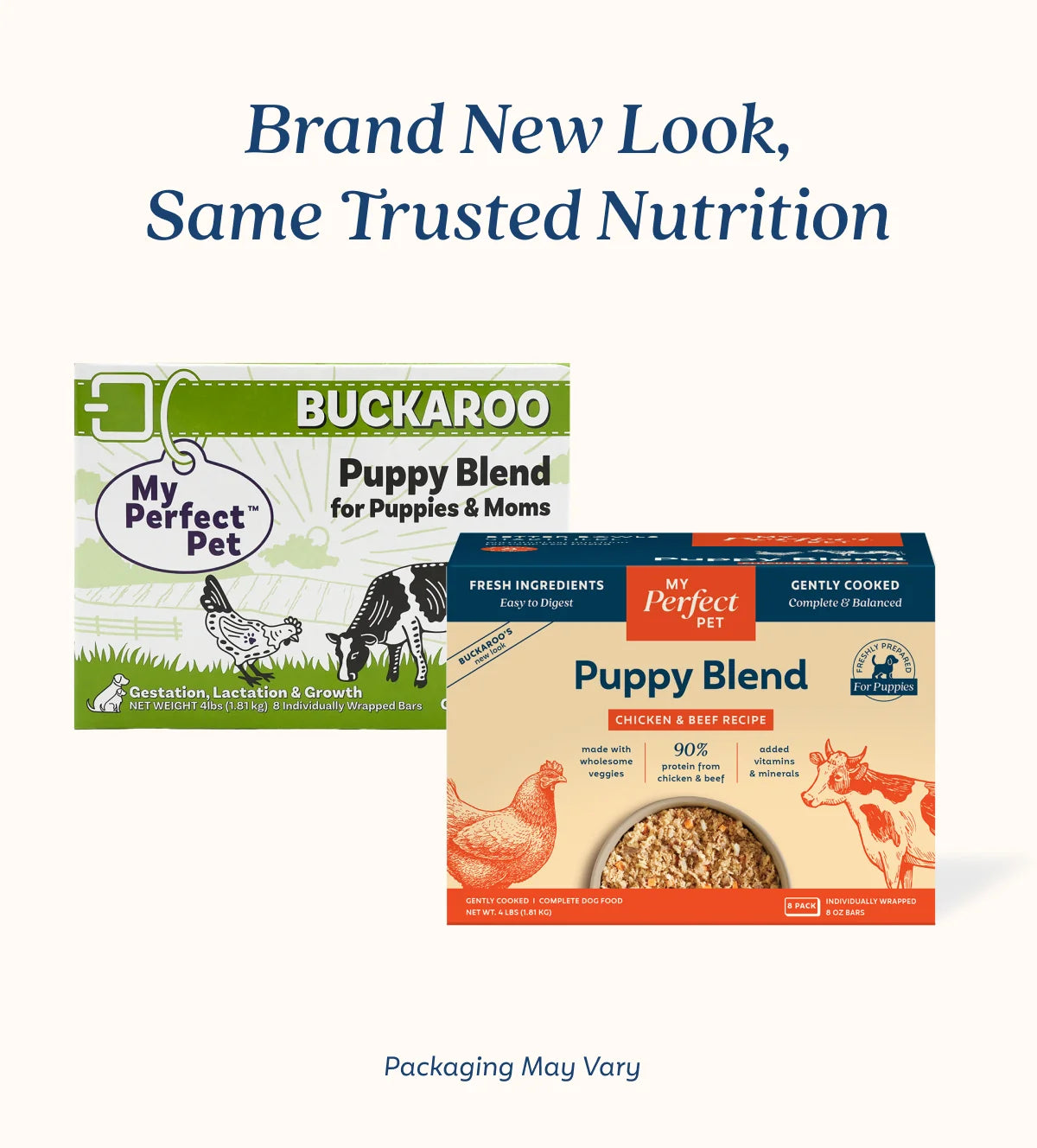 My Perfect Pet Puppy - Chicken and Beef Buckaroo's, Gently Cooked Dog Food, 4-lb Box