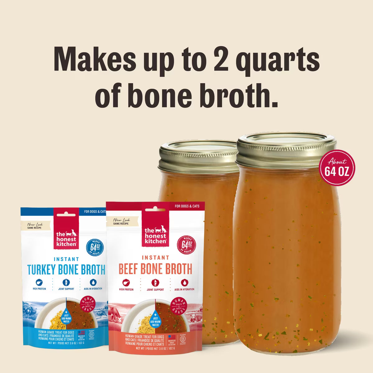 The Honest Kitchen Instant Beef Bone Broth 3.6oz, Dog Meal Topper