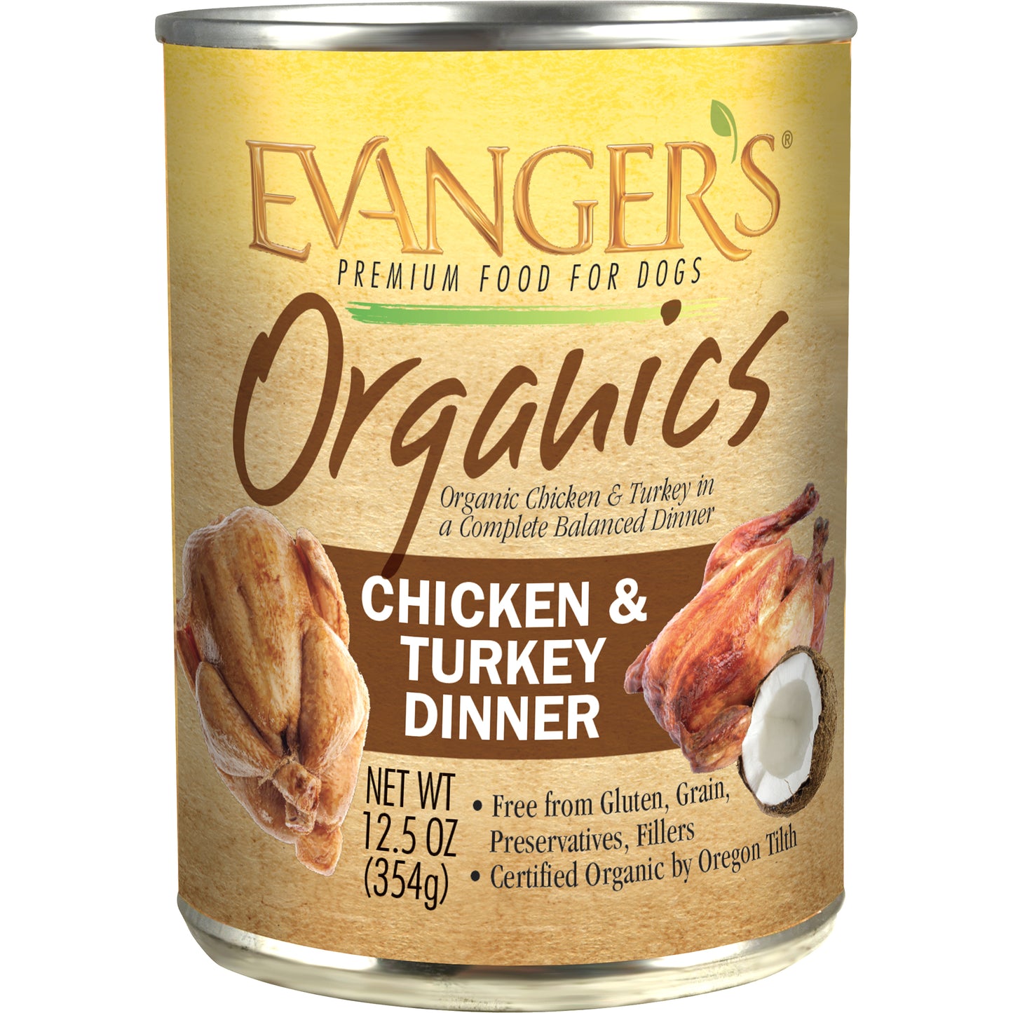 Evanger's Organic Chicken & Turkey Dinner, Wet Dog Food, 12.5-oz Case of 12