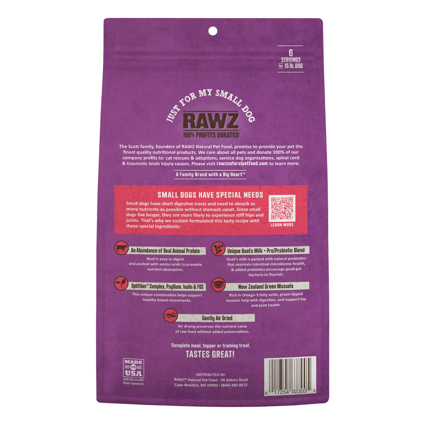 Rawz Air Dried "Just For My Small Dog" Beef Recipe, Dry Dog Food, 1-lb Bag