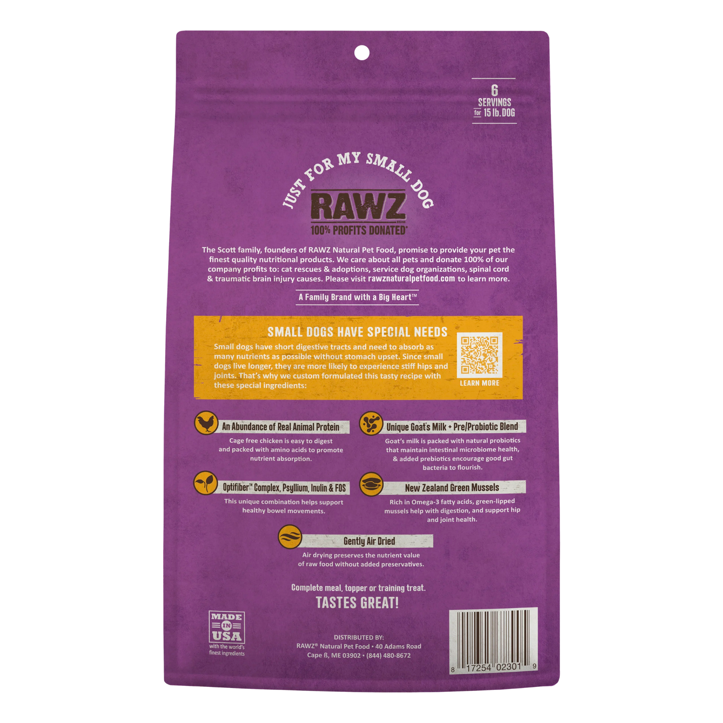 Rawz Air Dried "Just For My Small Dog" Chicken Recipe, Dry Dog Food, 1-lb Bag