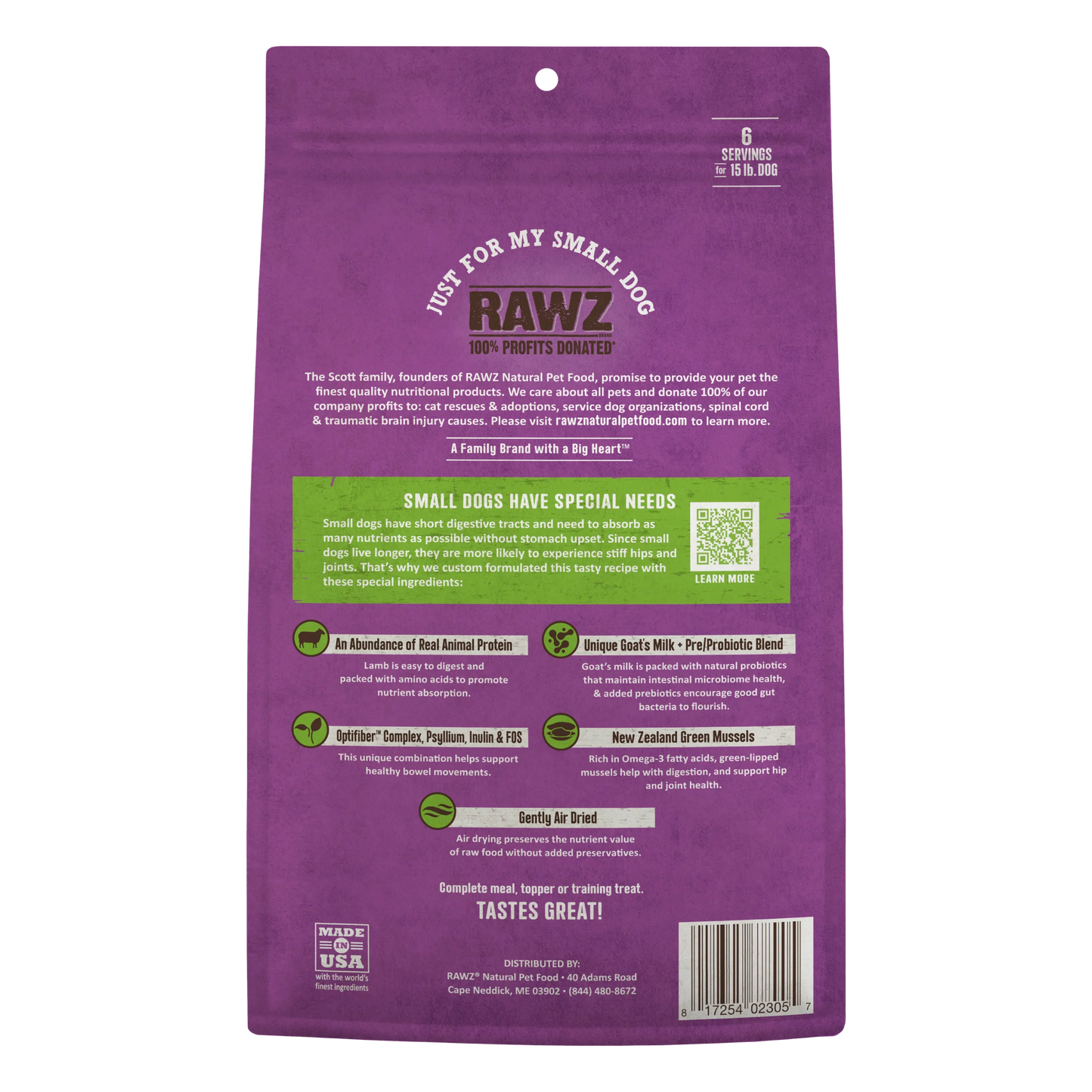 Rawz Air Dried "Just For My Small Dog" Lamb Recipe, Dry Dog Food, 1-lb Bag