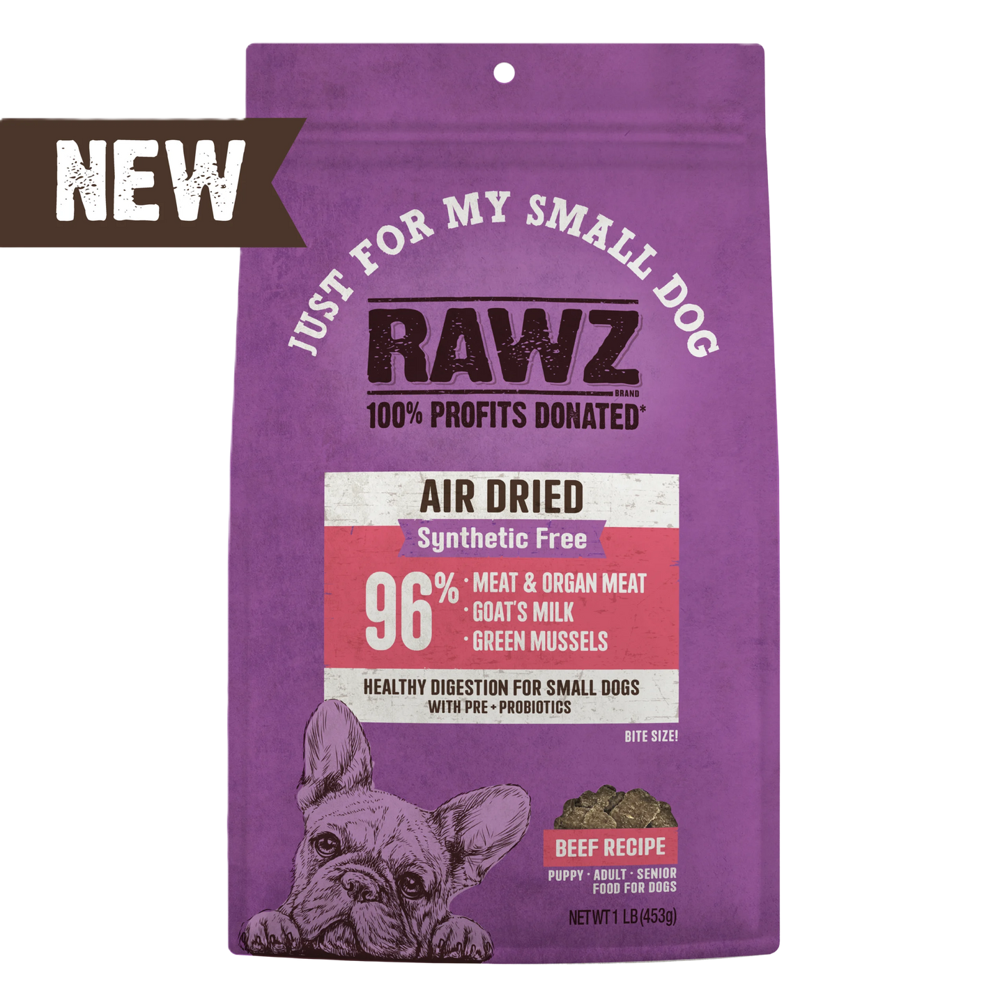 Rawz Air Dried "Just For My Small Dog" Beef Recipe, Dry Dog Food, 1-lb Bag