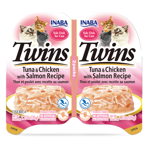 Inaba Twins Tuna & Chicken with Salmon Recipe, Wet Cat Food, 1.23-oz Case of 6