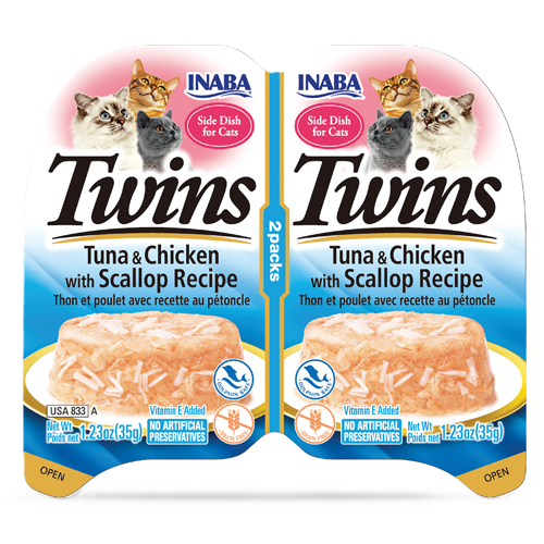 Inaba Twins Tuna & Chicken with Scallop Recipe, Wet Cat Food, 1.23-oz Case of 6
