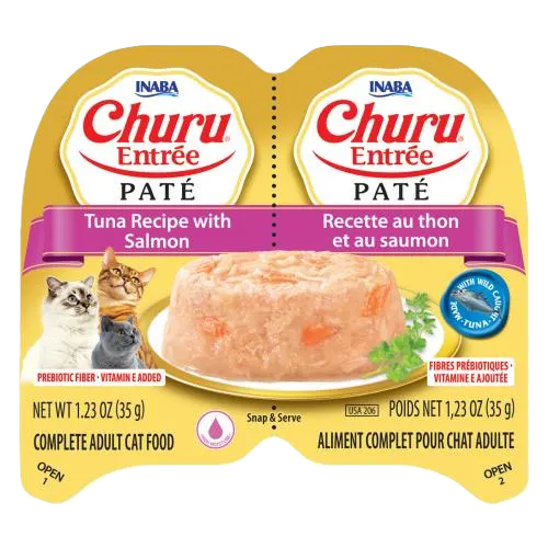Inaba Twin Cups Churu Entree Pate Tuna & Salmon Recipe, Wet Cat Food, 1.23-oz Case of 6