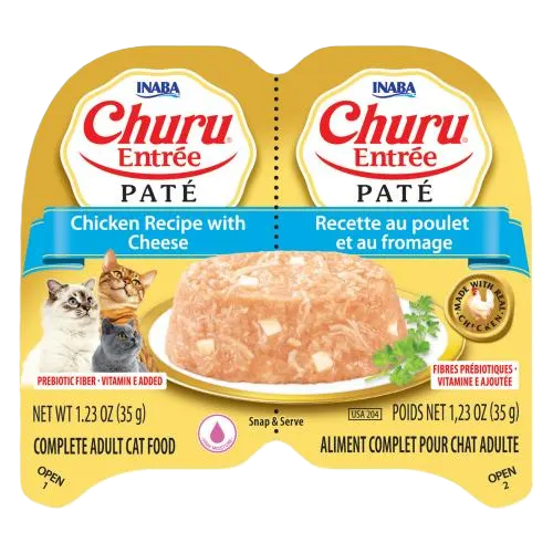Inaba Twin Cups Churu Entree Pate Chicken & Cheese Recipe, Wet Cat Food, 1.23-oz Case of 6