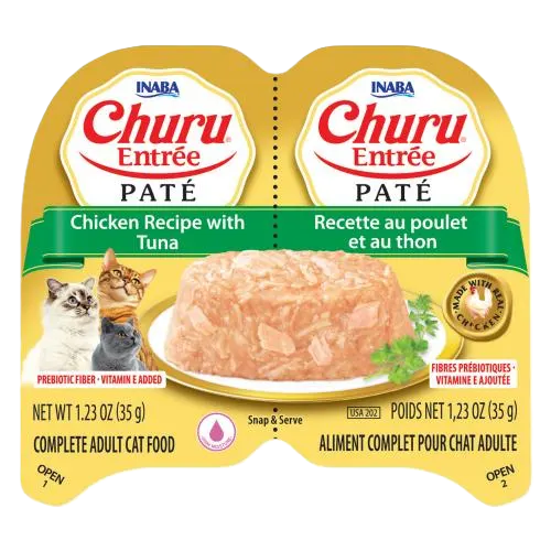 Inaba Twin Cups Churu Entree Pate Chicken & Tuna Recipe, Wet Cat Food, 1.23-oz Case of 6