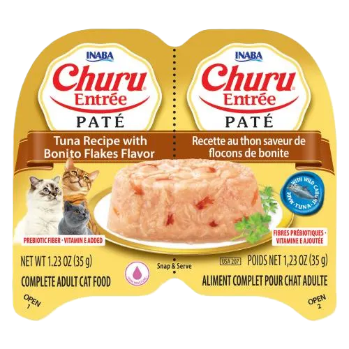 Inaba Twin Cups Churu Entree Pate Tuna & Bonito Recipe, Wet Cat Food, 1.23-oz Case of 6