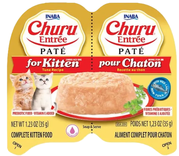 Inaba Twin Cups Churu Entree Pate Kitten Tuna Recipe, Wet Cat Food, 1.23-oz Case of 6