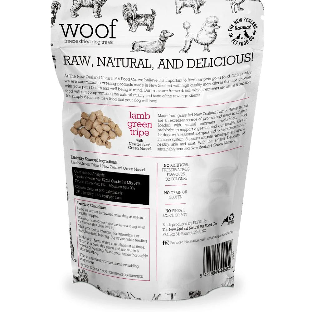 The New Zealand Natural Pet Food Co Woof Lamb Green Tripe, Freeze-Dried Dog Treats