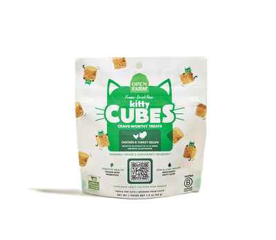 Open Farm Chicken & Turkey Kitty Cube Treats, Freeze-Dried Raw Cat Treats, 1.5-oz Pouch