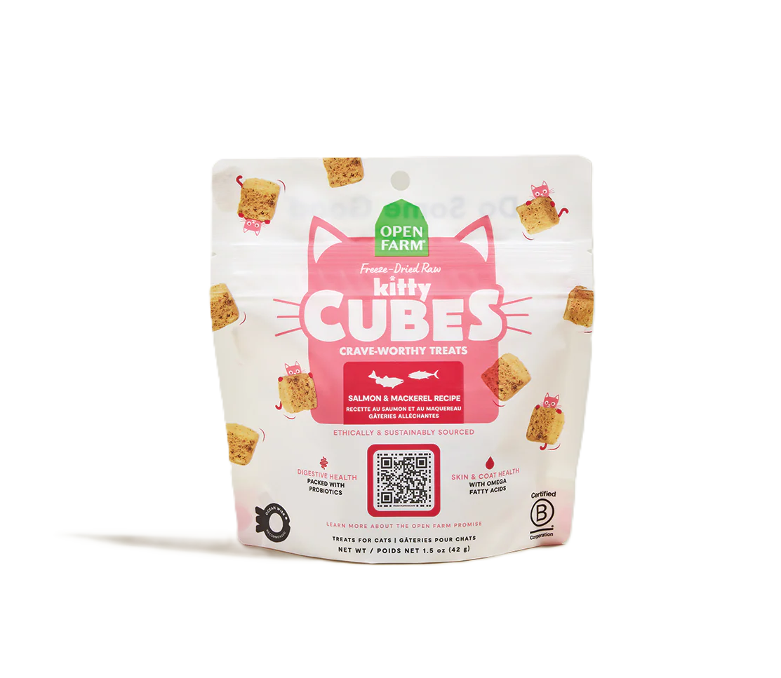 Open Farm Salmon & Mackerel Kitty Cube Treats, Freeze-Dried Raw Cat Treats, 1.5-oz Pouch
