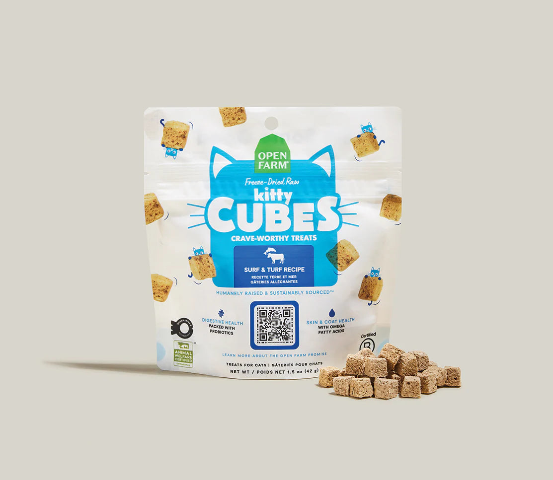 Open Farm Surf & Turf Kitty Cube Treats, Freeze-Dried Raw Cat Treats, 1.5-oz Pouch