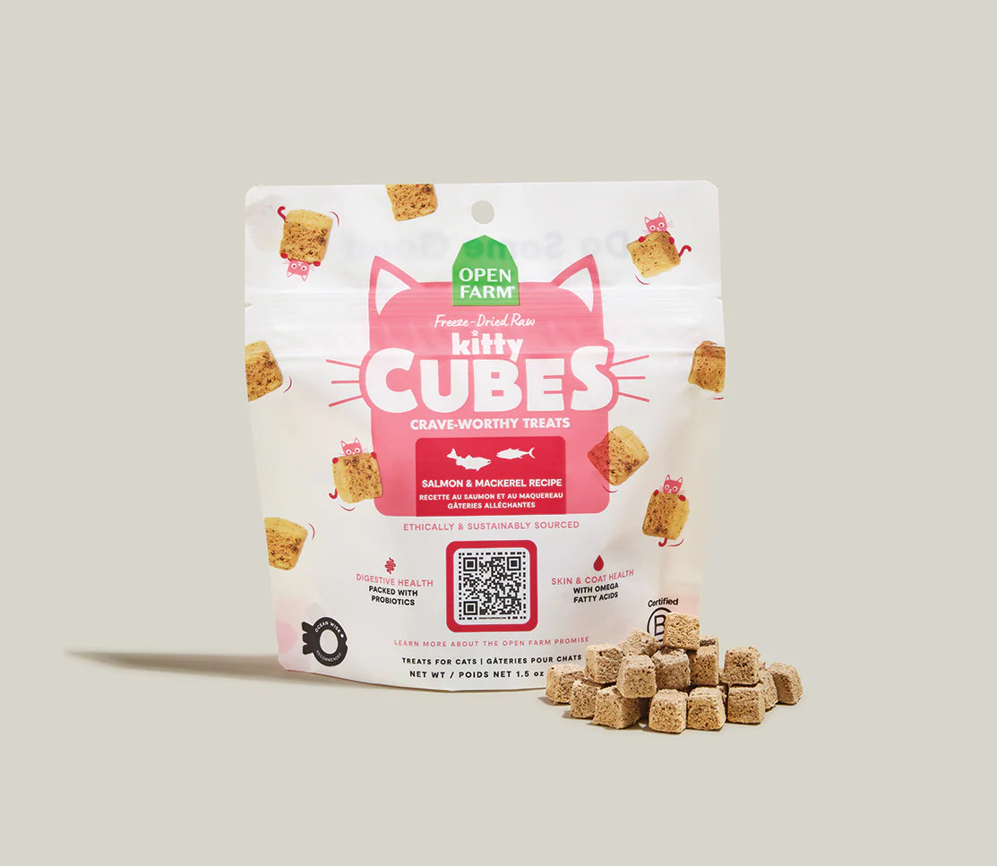 Open Farm Salmon & Mackerel Kitty Cube Treats, Freeze-Dried Raw Cat Treats, 1.5-oz Pouch