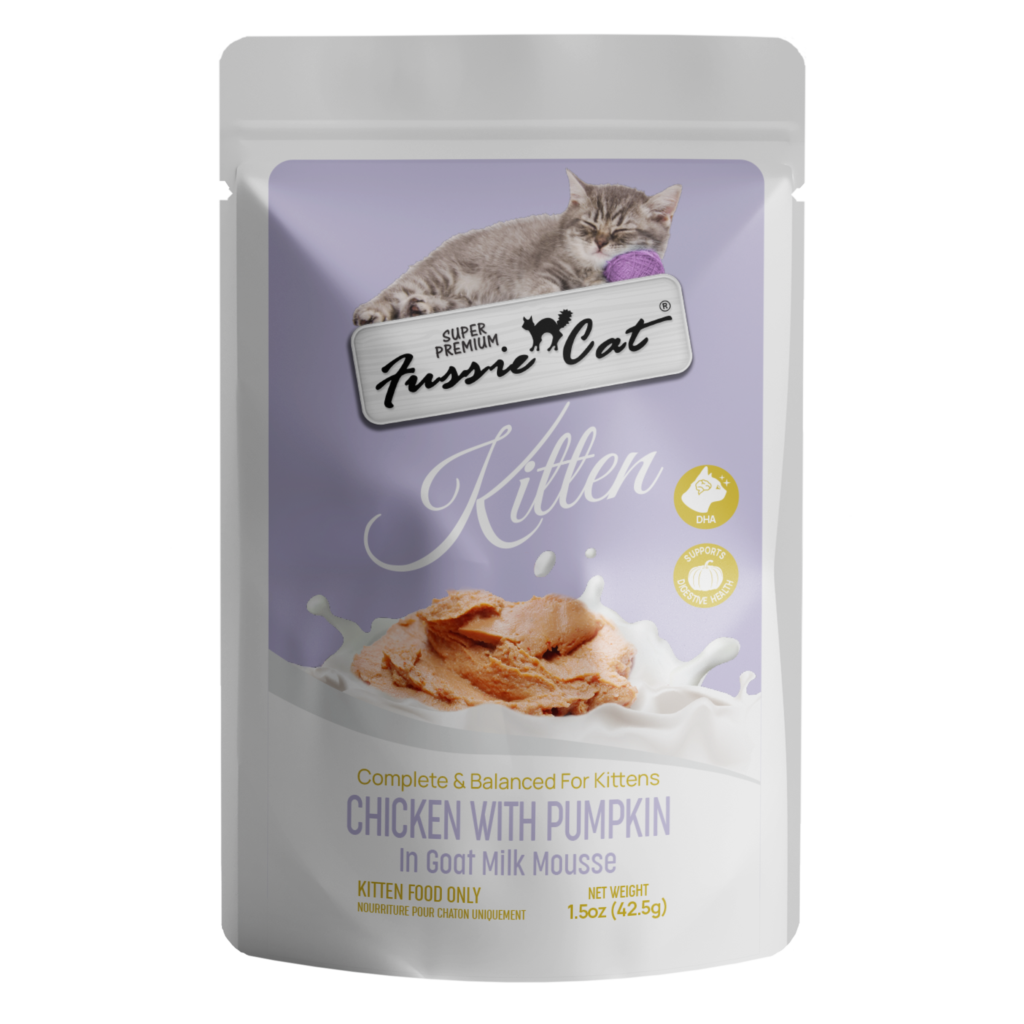 Fussie Cat Chicken with Pumpkin in Goat Milk Mousse Kitten 1.5-oz Pouch, Wet Cat Food, Case of 12