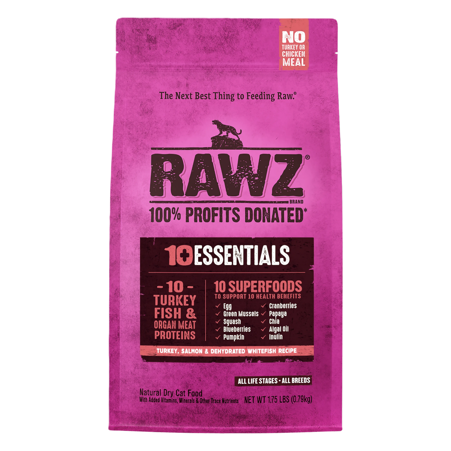 Rawz 10+ Essentials Turkey, Salmon & Dehydrated Whitefish Recipe, Dry Cat Food