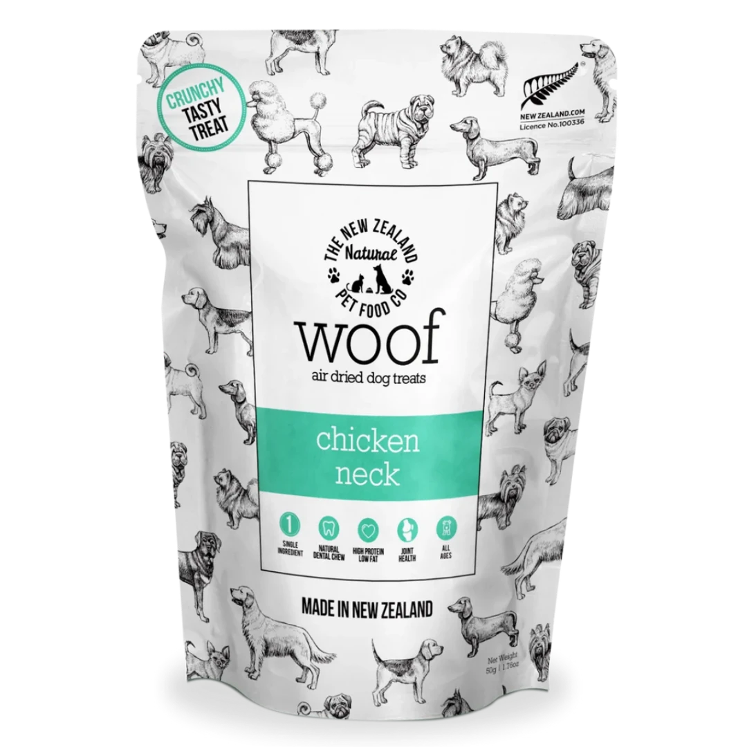The New Zealand Natural Pet Food Co Woof Chicken Neck, Air-Dried Dog Treats, 1.76-oz Bag