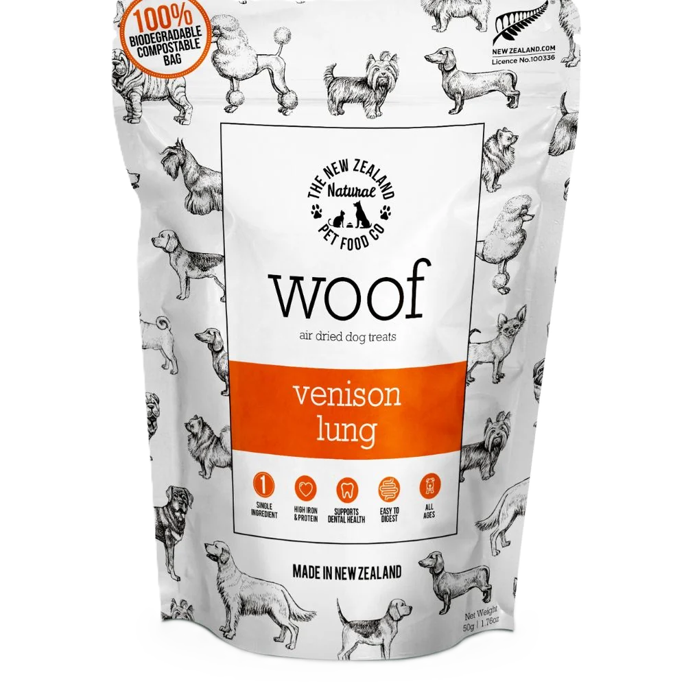 The New Zealand Natural Pet Food Co Woof Venison Lung, Freeze-Dried Dog Treats, 1.76-oz Bag