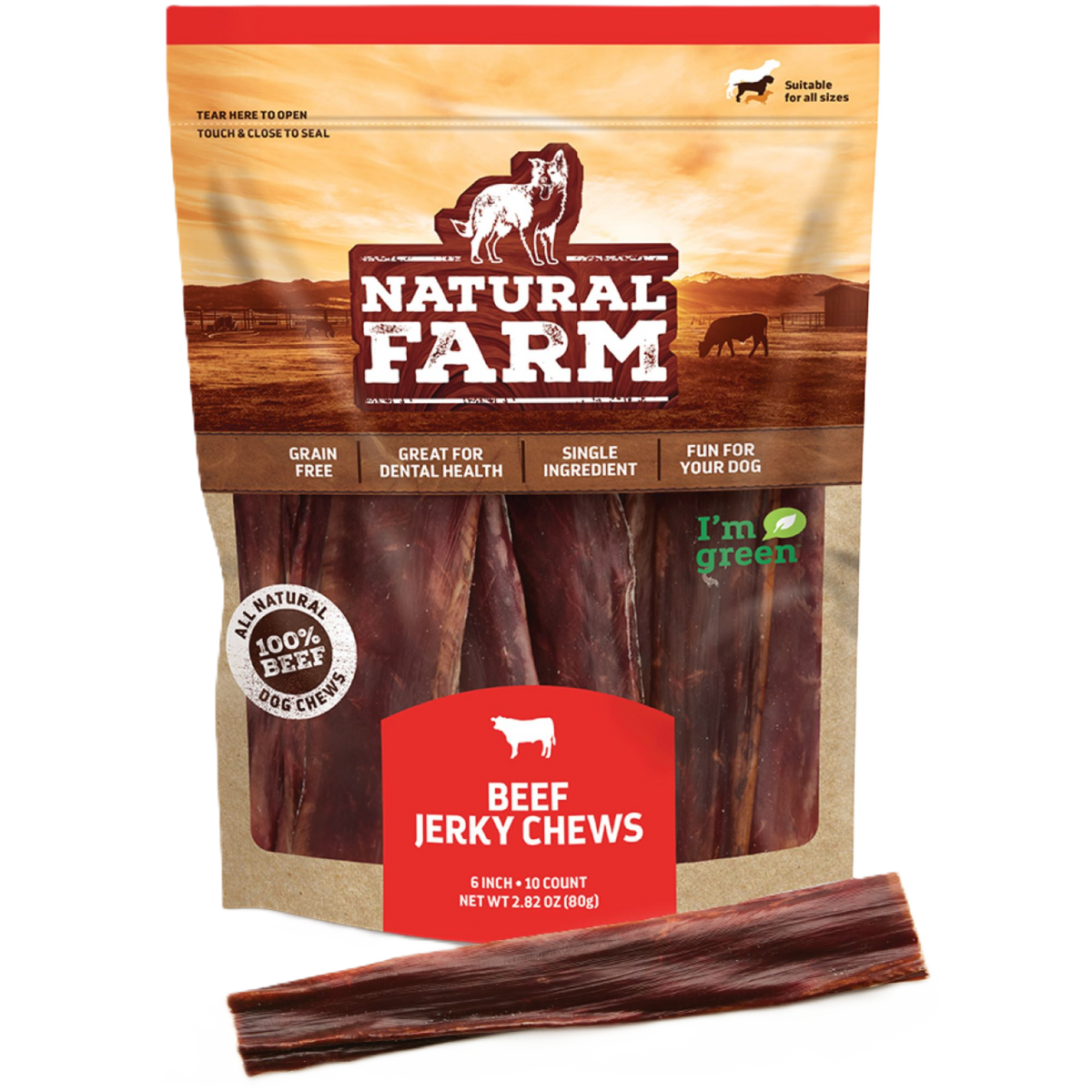 Natural Farm 6-in Beef Jerky, Dog Chews, 10-Count