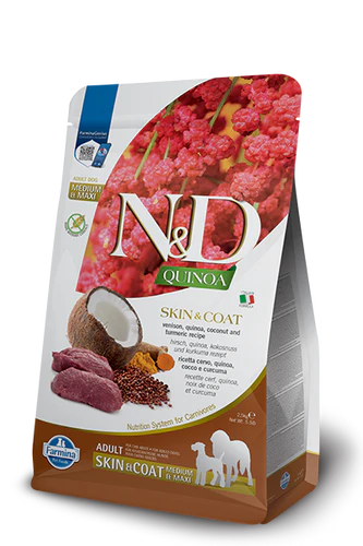 Farmina N&D Quinoa Skin & Coat Venison Medium Maxi Recipe, Dry Dog Food