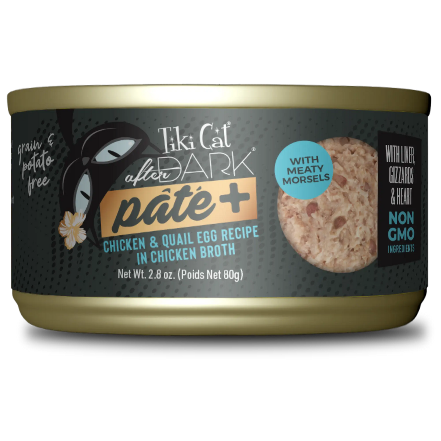 Tiki Cat After Dark Pate+ Chicken & Quail Egg Recipe in Chicken Broth, 2.8-oz Case of 12