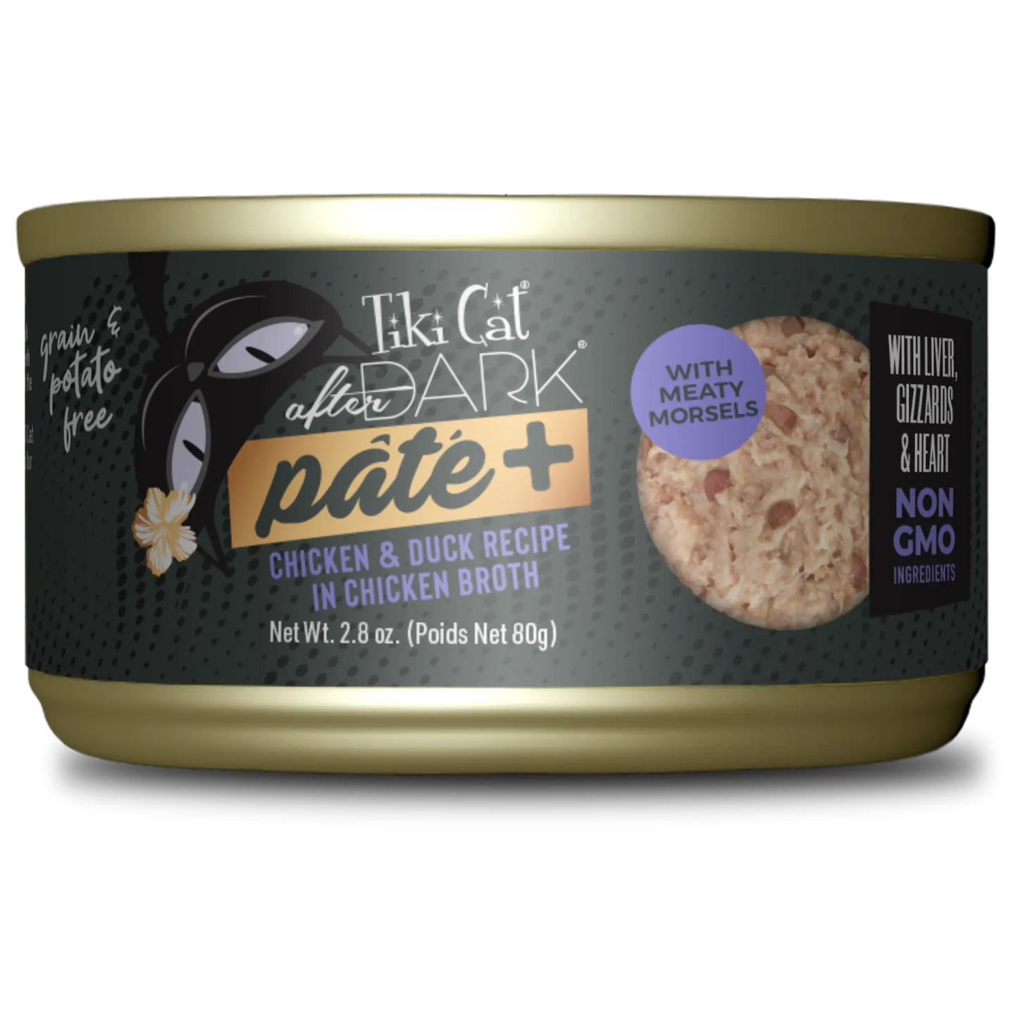 Tiki Cat After Dark Pate+ Chicken & Duck Recipe in Chicken Broth, 2.8-oz Case of 12