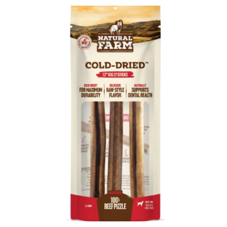 Natural Farm 12in Raw Cold Dried Bully Stick, Dog Chews