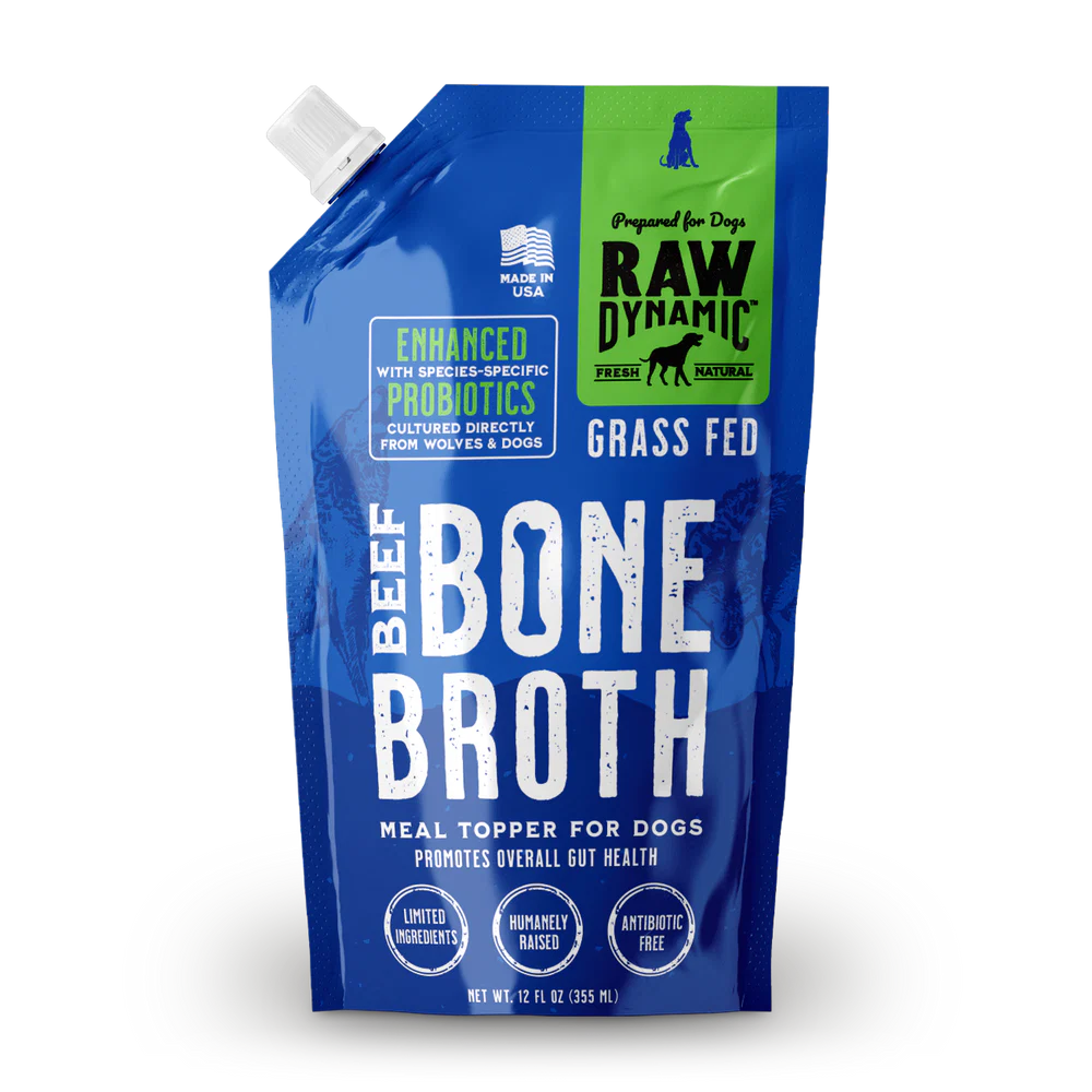 Raw Dynamic Grass Fed Beef Bone Broth For Dogs, Meal Topper, 12-oz Pouch