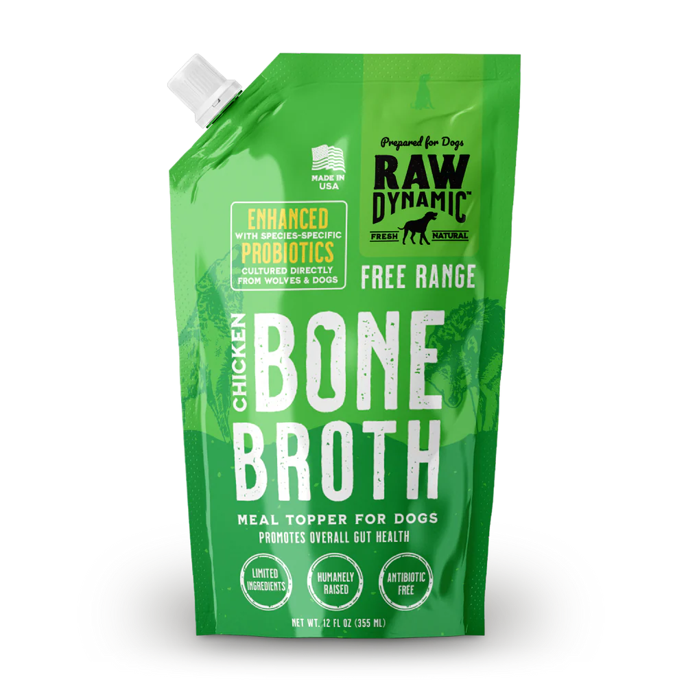 Raw Dynamic Free Range Chicken Bone Broth For Dogs, Meal Topper, 12-oz Pouch